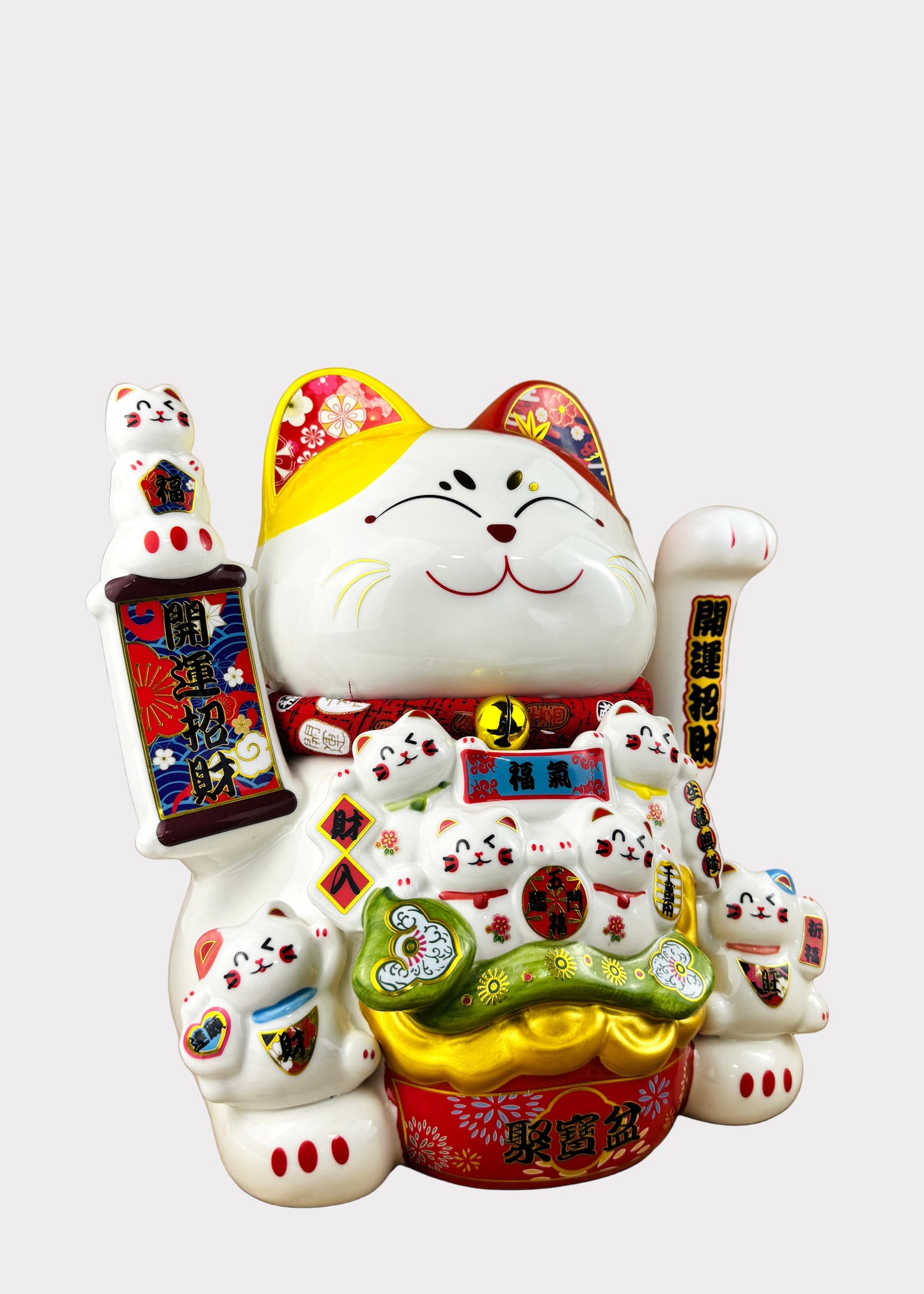 Lucky Money Cat – Treasure Pot – Porcelain – Battery or AC Powered