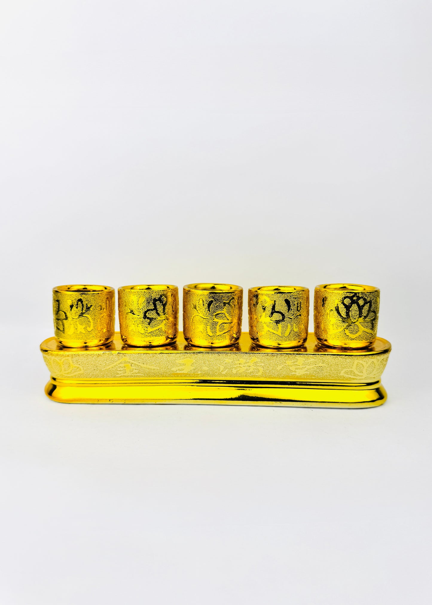 Gold Lotus Altar Offering Cups Set - 5 Cups - Oval Base