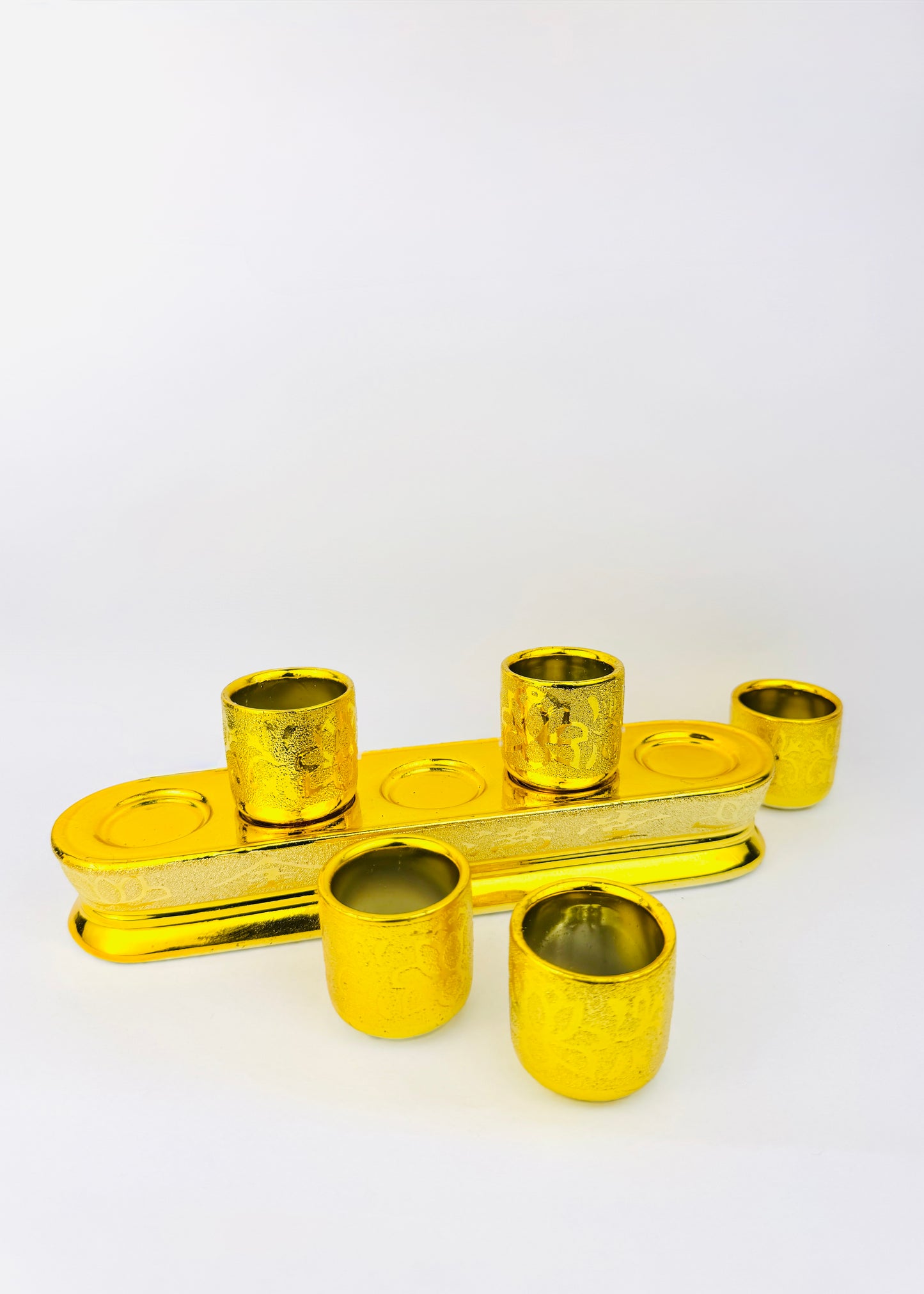 Gold Lotus Altar Offering Cups Set - 5 Cups - Oval Base