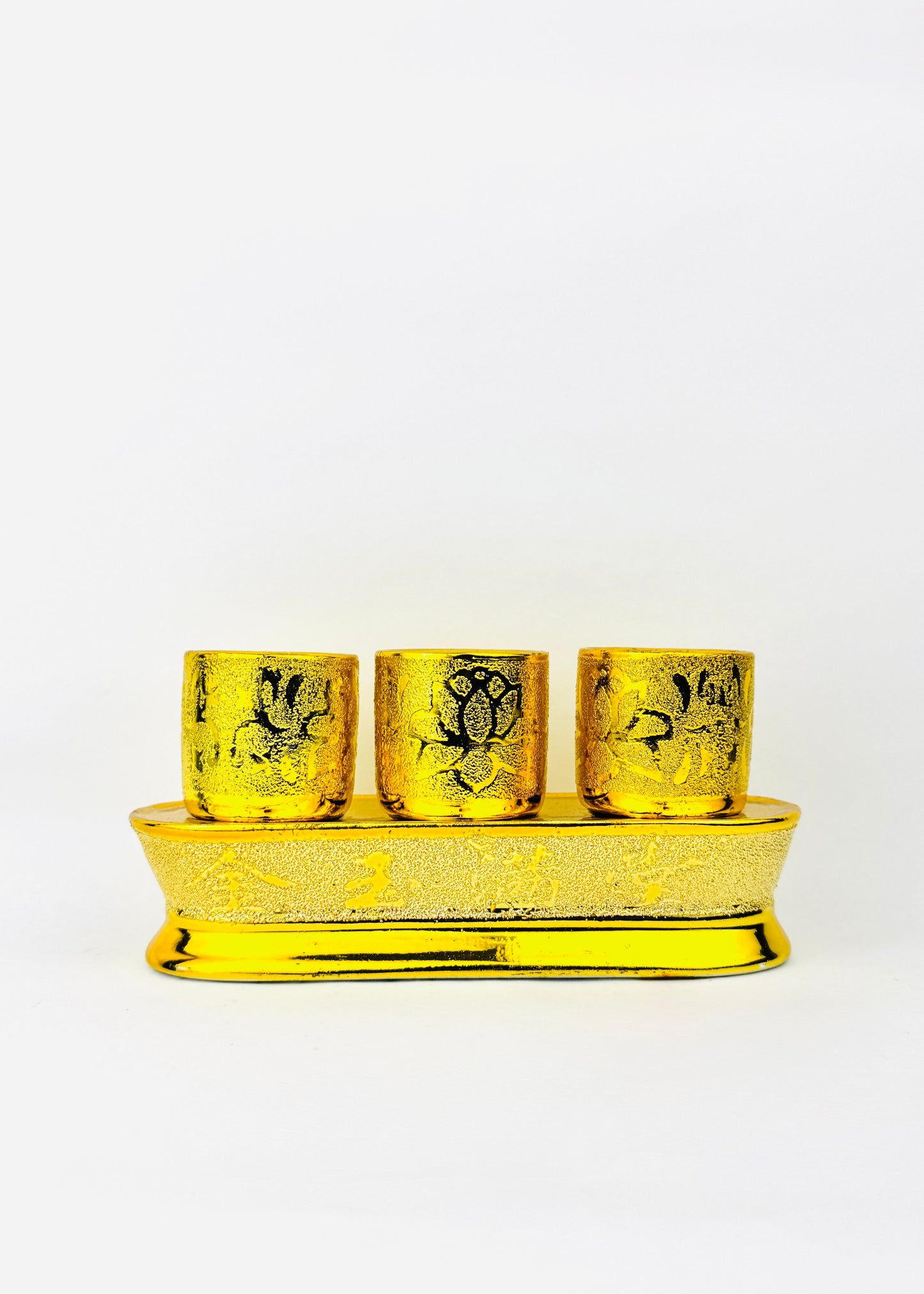 Lotus Altar Cups - Gold-Tone Tray with Textured Finish - Set of 3