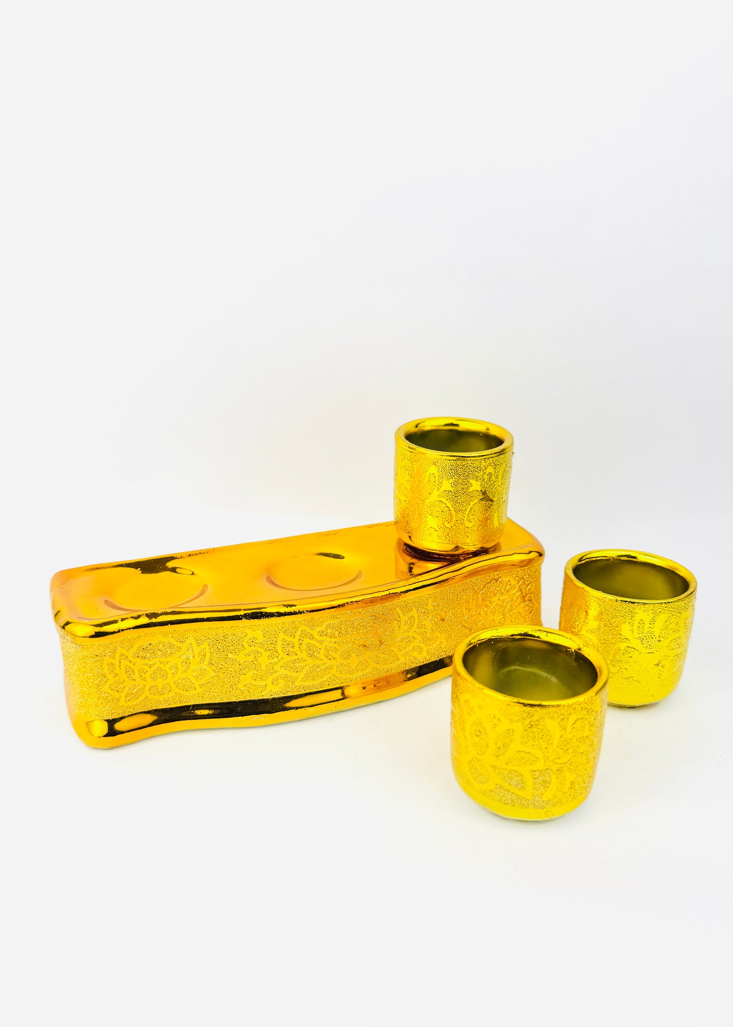 Lotus Offering Cups Set - Gold Rectangular Base - 3 Cups