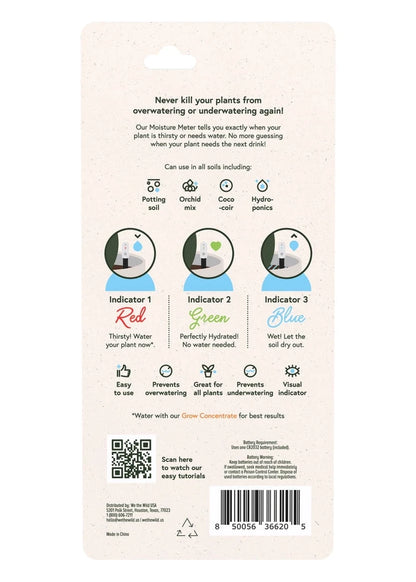 We The Wild Soil Moisture Meter for Indoor Plants - Easy Watering Indicator Tool with Light Sensor & Battery Included