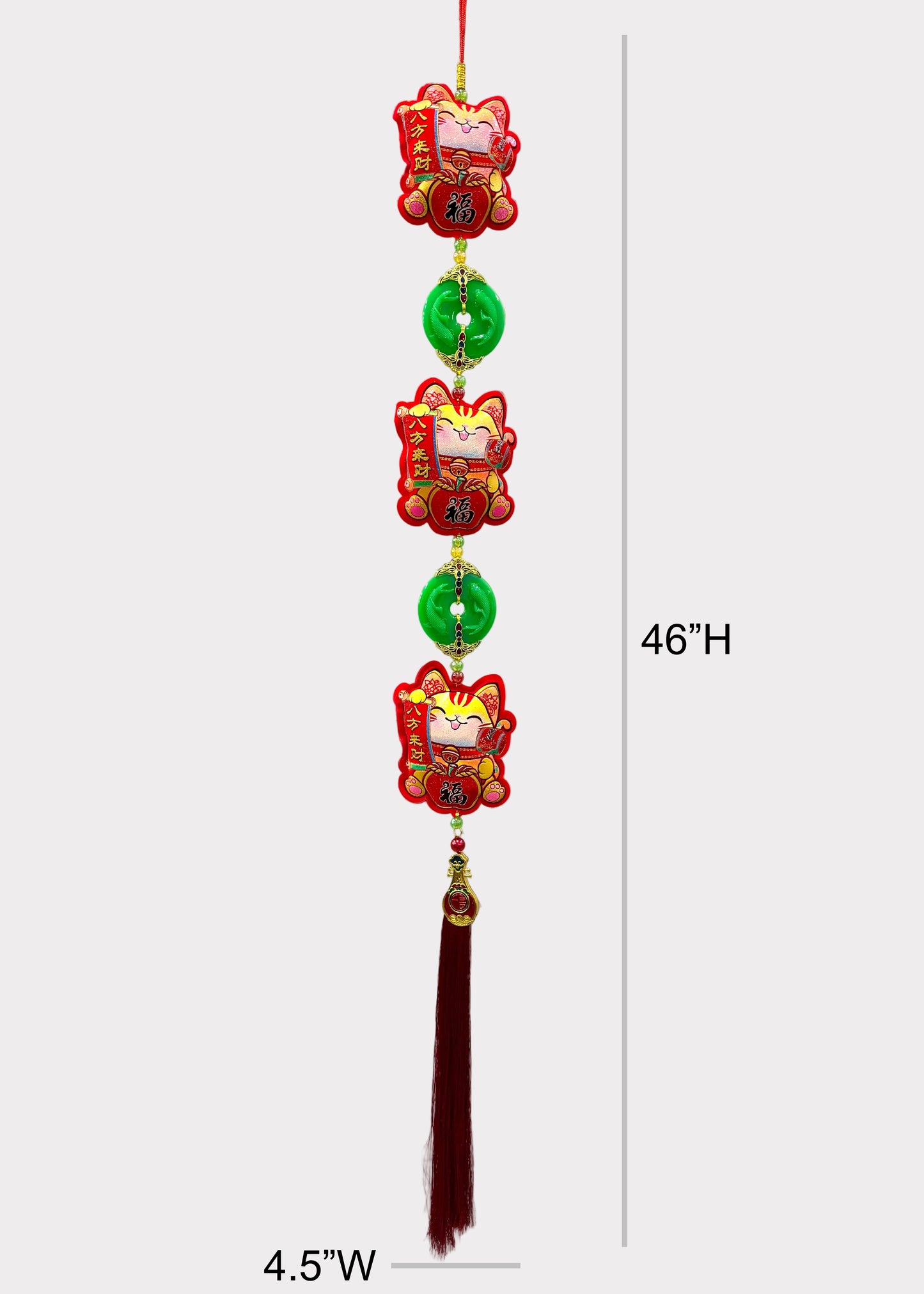 Lucky Money Cat Hanging Decor – 3 Plush Felt Cats with Jade Pendants