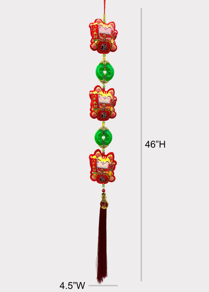 Lucky Money Cat Hanging Decor – 3 Plush Felt Cats with Jade Pendants