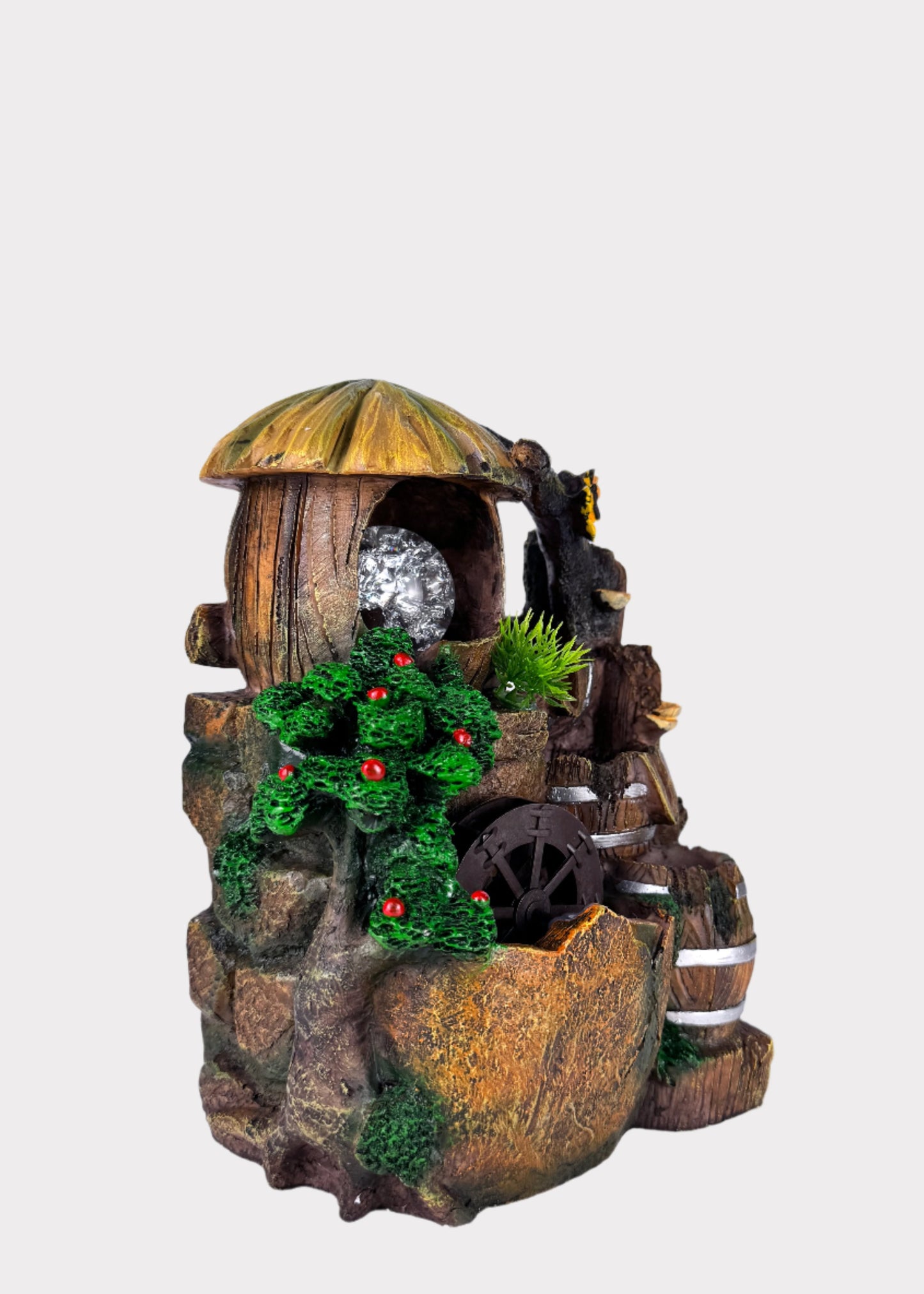 Rustic Barrel Water Wheel Fountain