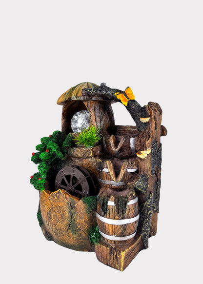 Rustic Barrel Water Wheel Fountain
