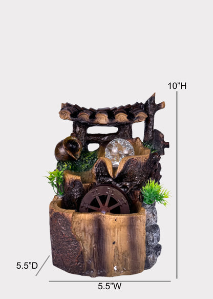 Rustic Well Water Wheel Fountain