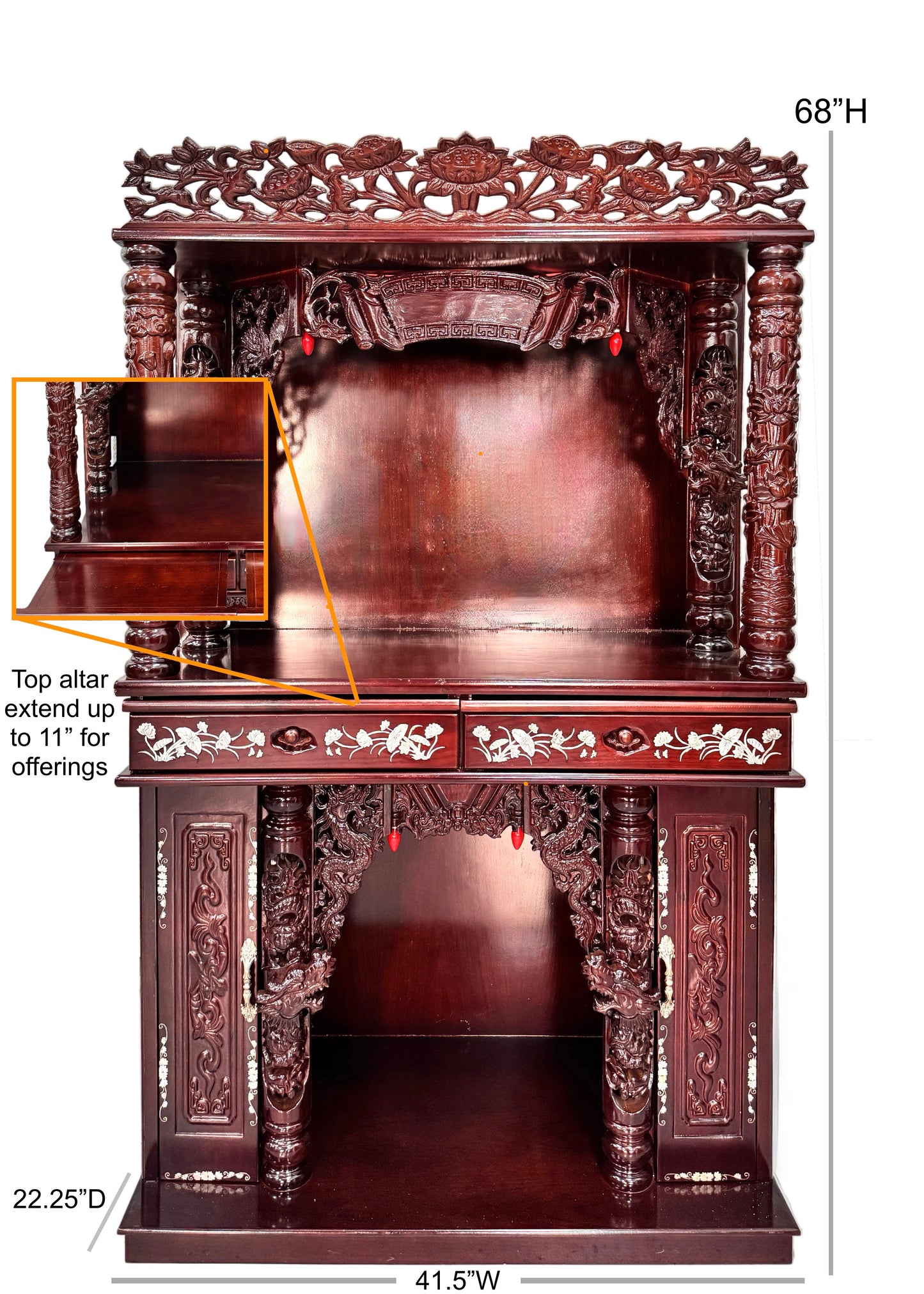 42" Dragon Altar with Mother of Pearl Inlay – Extendable Boards