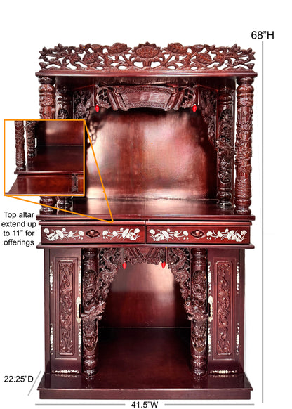42" Dragon Altar with Mother of Pearl Inlay – Extendable Boards