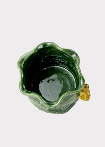 Green Woven Basket with Frog & Lotus - Lucky Bamboo Planter