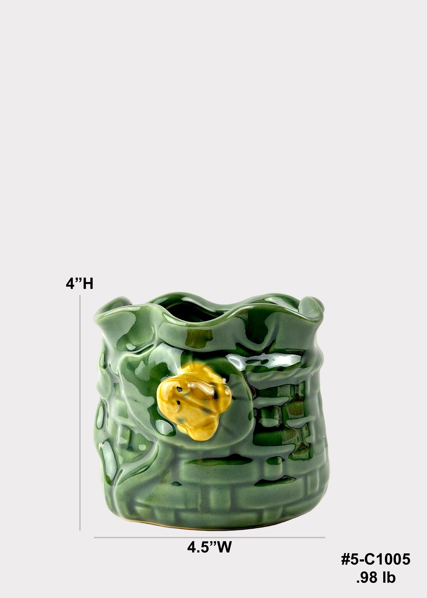 Green Woven Basket with Frog & Lotus - Lucky Bamboo Planter