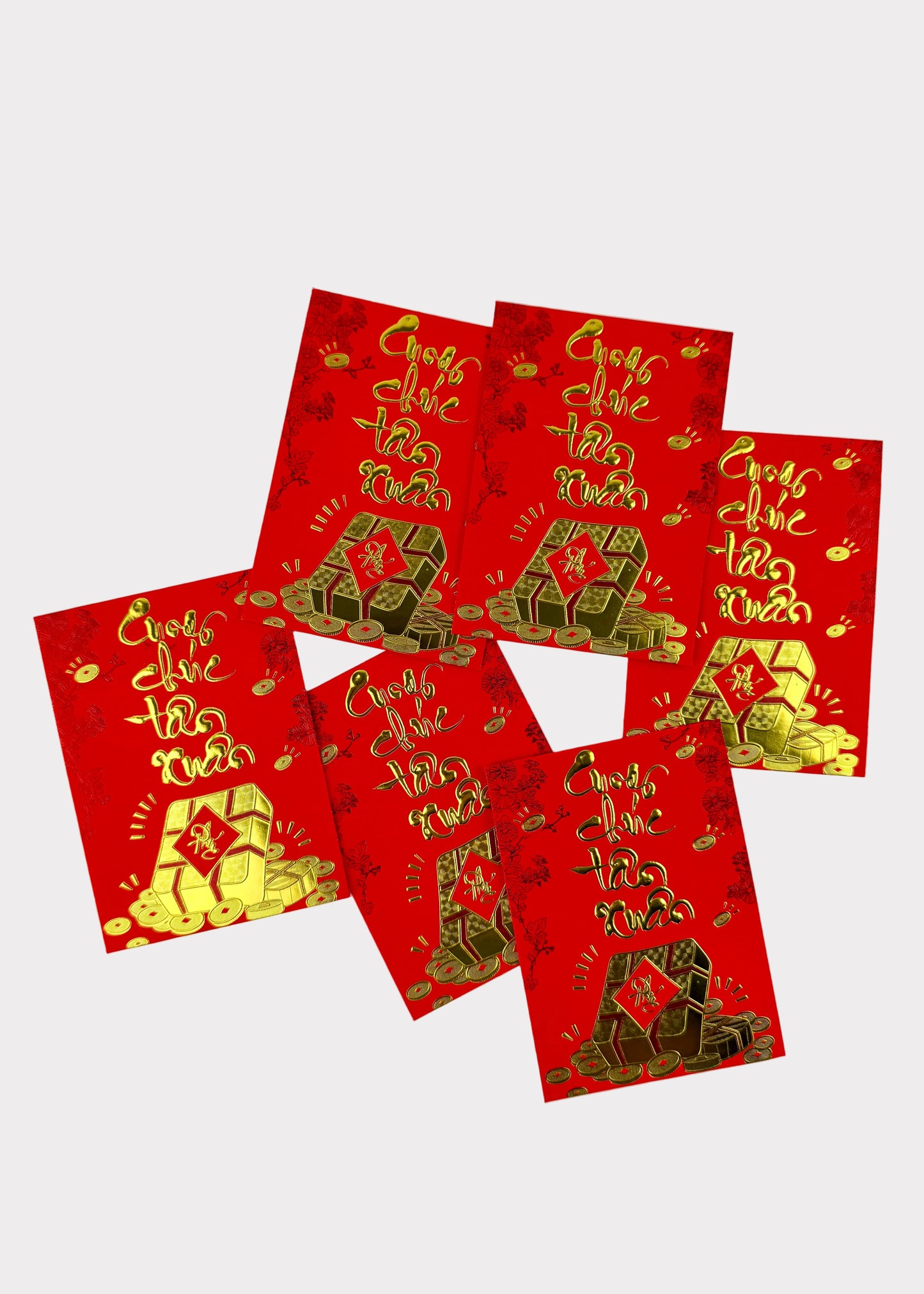 Lunar New Year Lucky Red Envelopes – Textured Gold Foil – 6 Envelopes – Random Style