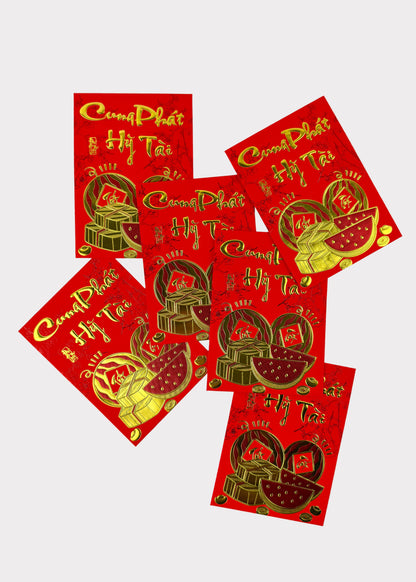 Lunar New Year Lucky Red Envelopes – Textured Gold Foil – 6 Envelopes – Random Style