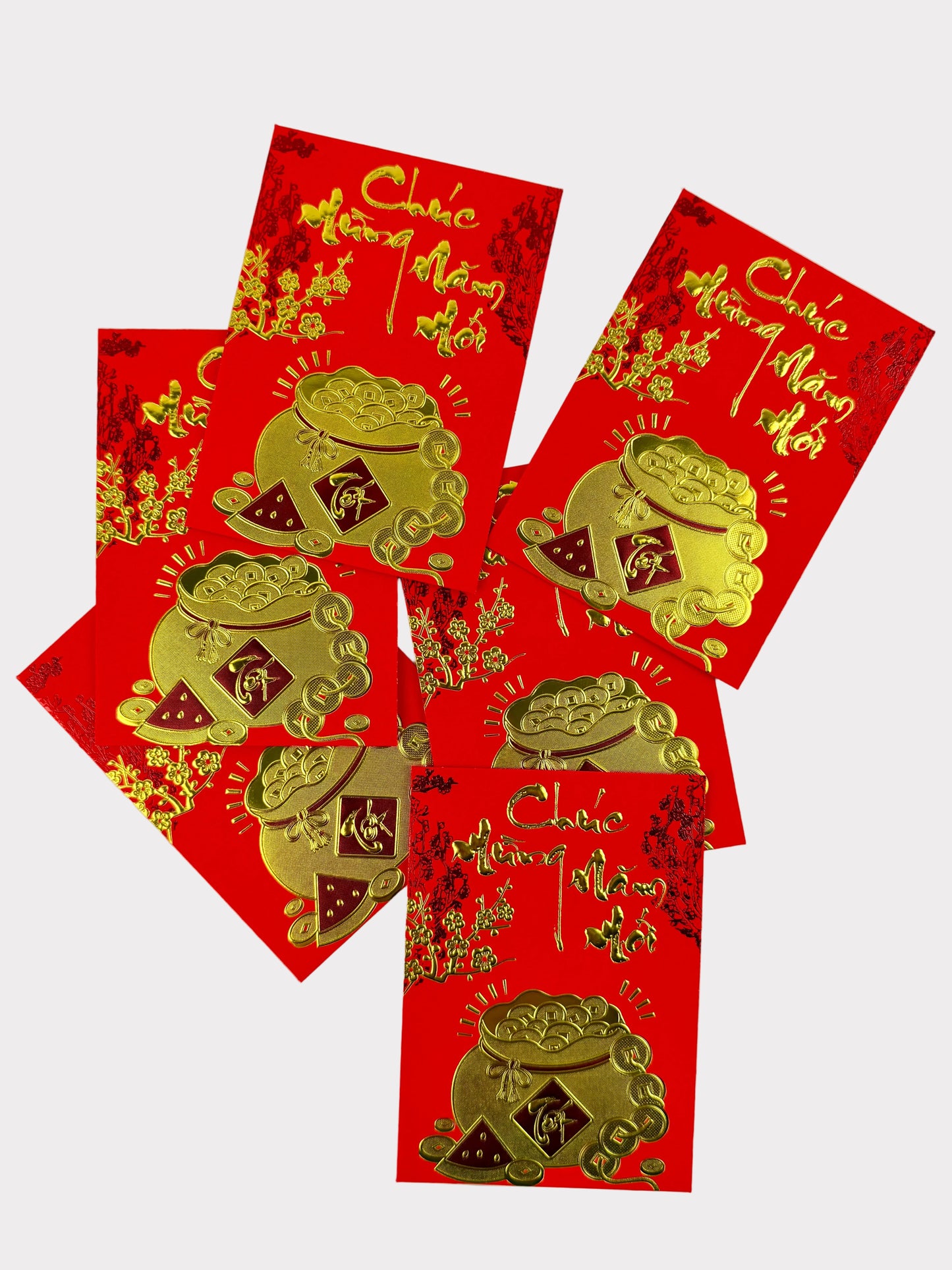Lunar New Year Lucky Red Envelopes – Textured Gold Foil – 6 Envelopes – Random Style