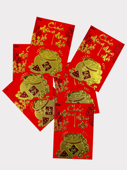 Lunar New Year Lucky Red Envelopes – Textured Gold Foil – 6 Envelopes – Random Style