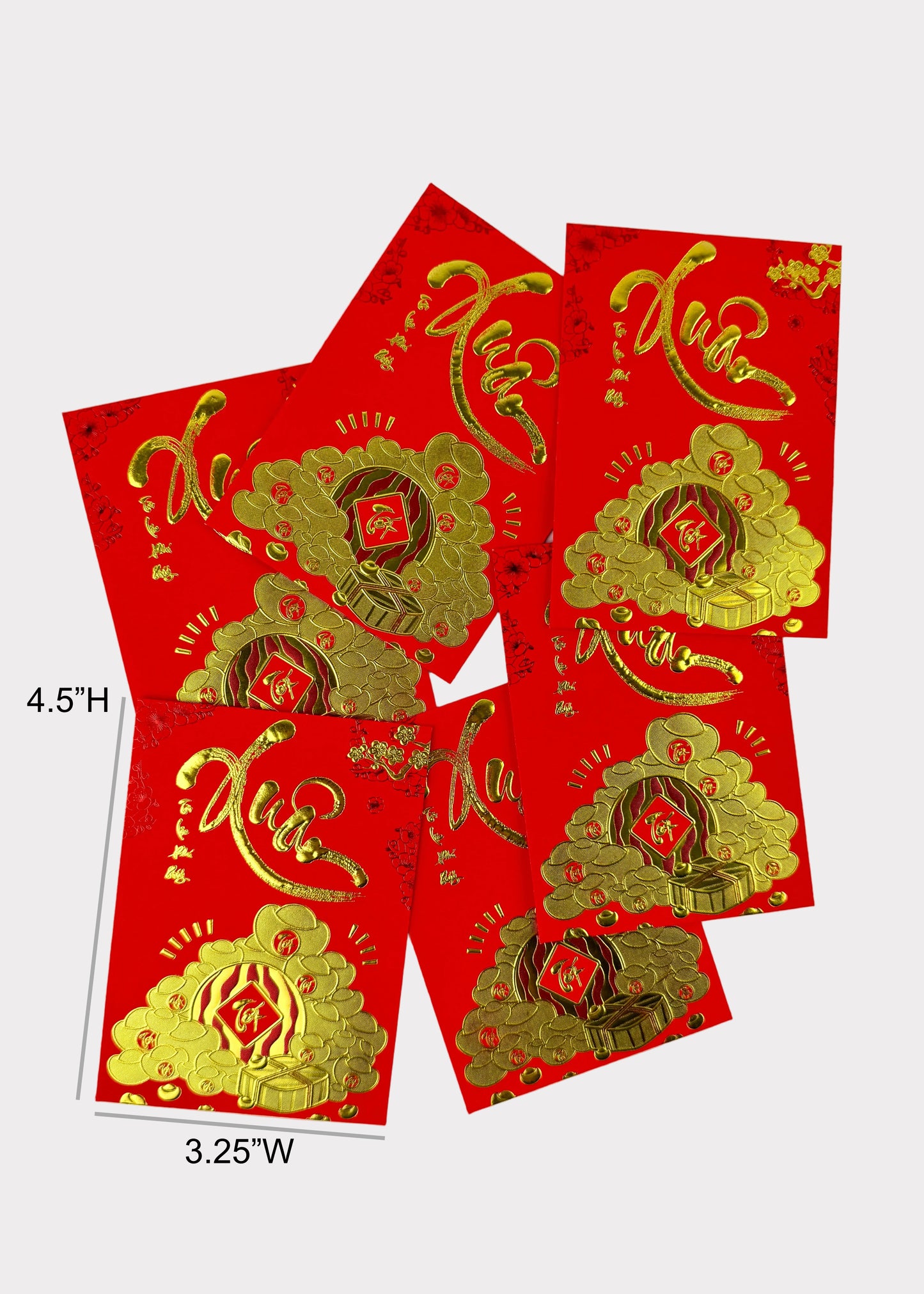 Lunar New Year Lucky Red Envelopes – Textured Gold Foil – 6 Envelopes – Random Style
