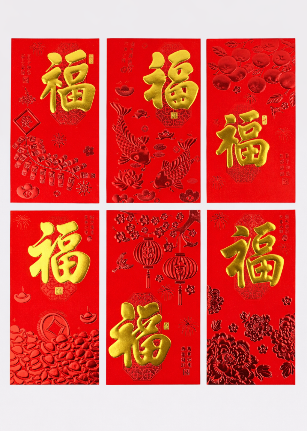 Classic Fortune Red Envelopes - 6 Textured Gold Foil Designs