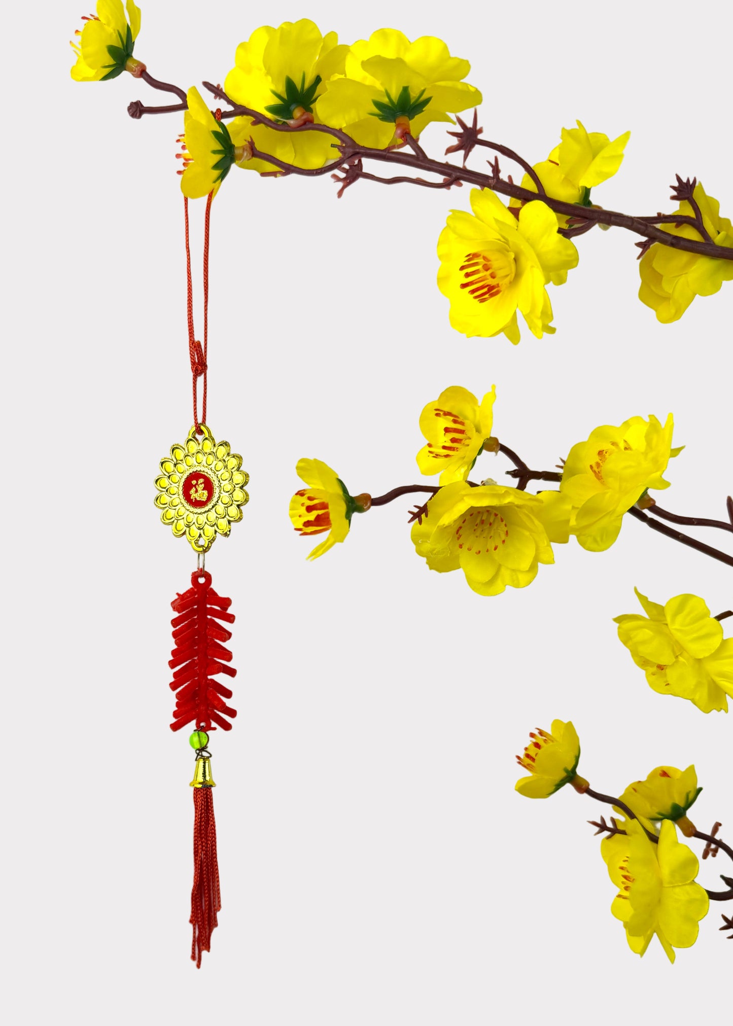 Golden Flower with Firecracker Hanging Ornament – Lunar New Year (10 Count)