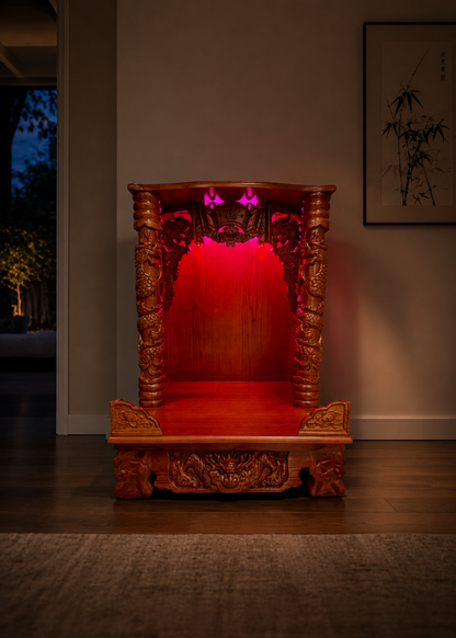 Honey Finish Wooden Buddhist Altar with Dragon Columns
