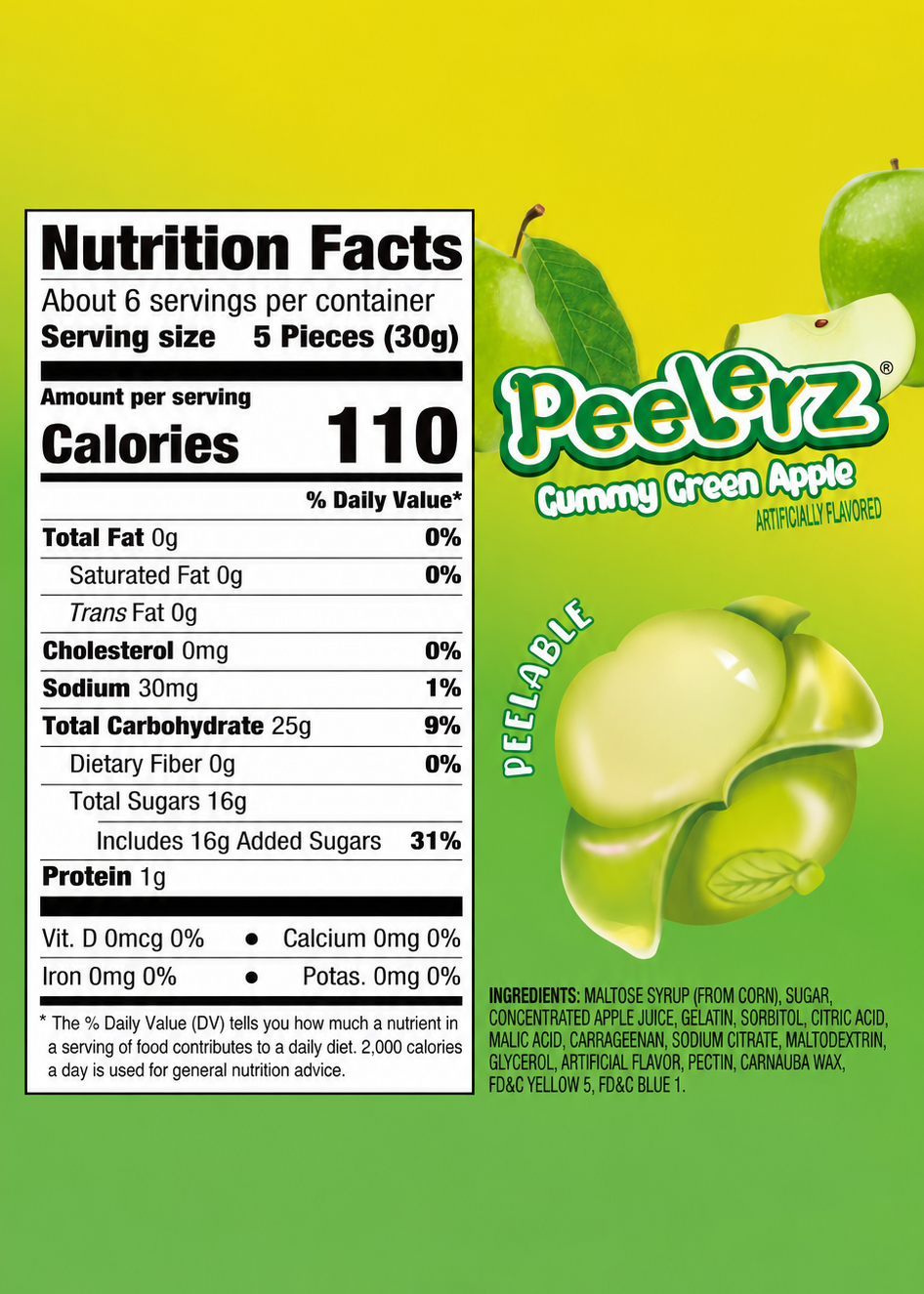 Peelerz Green Apple Peelable Gummy Candy 6 oz (170g) - Soft Fruit-Flavored Gummies