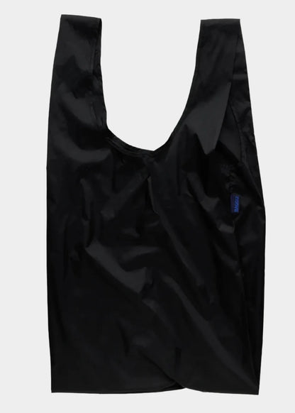 Black reusable shopping bag on a white background
