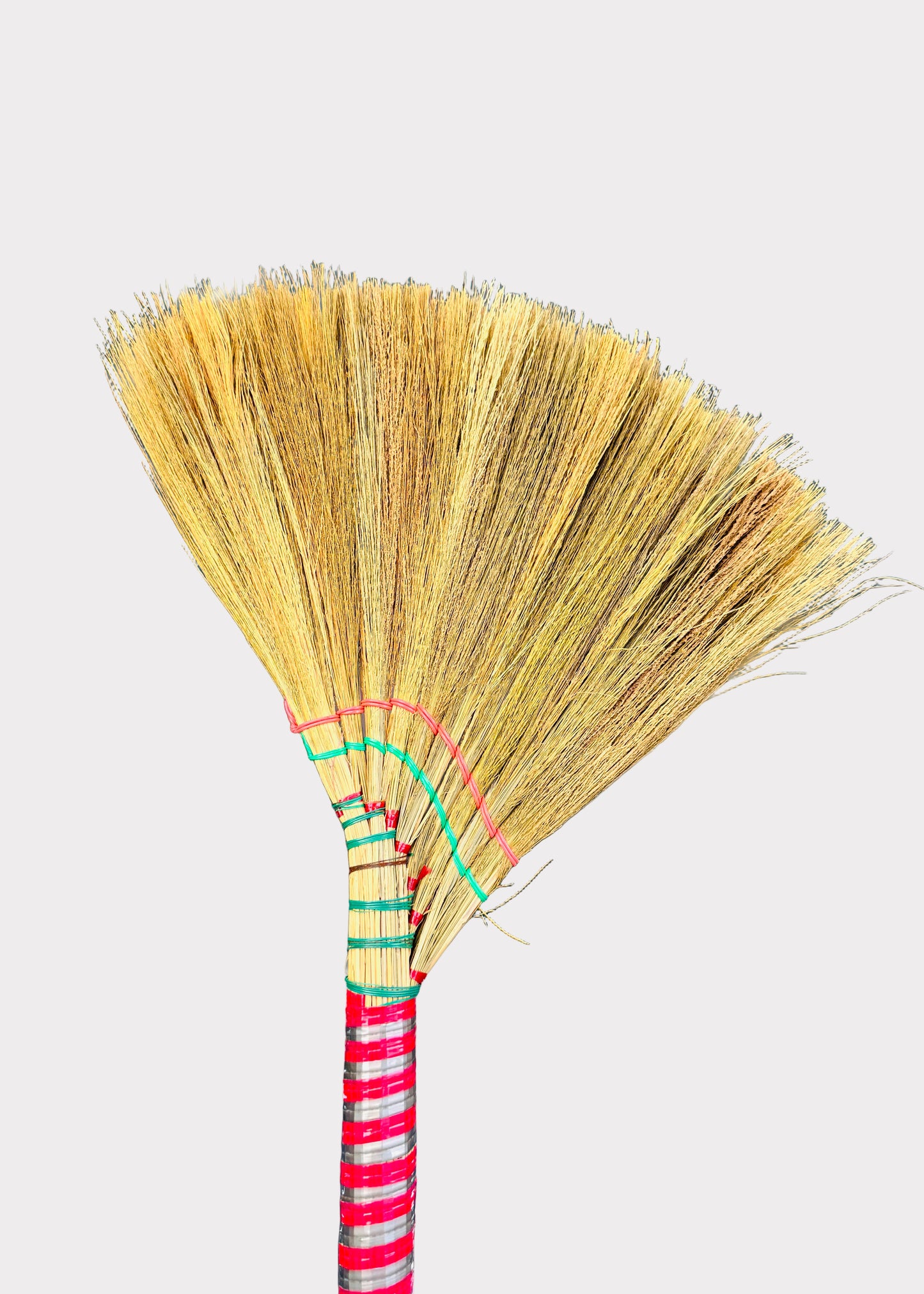 Vietnamese Asian Soft Bamboo Broom - Colorful Bamboo Handle - Gentle Cleaning (1 Random Color)