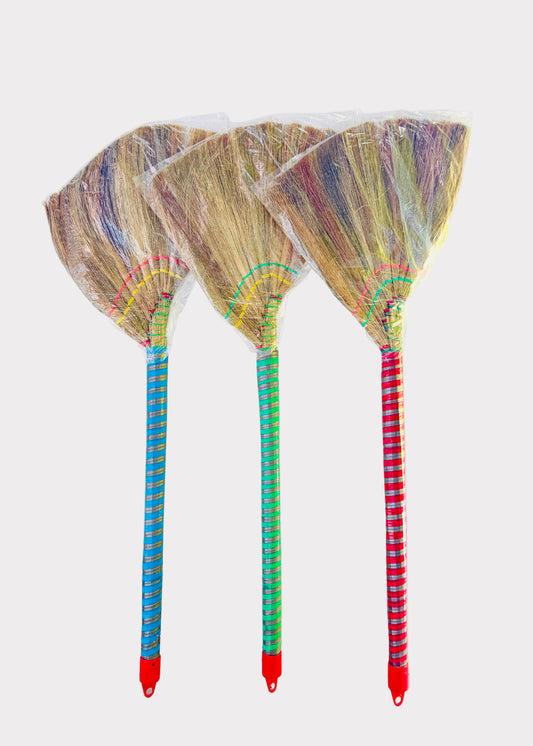 Vietnamese Asian Soft Bamboo Broom - Colorful Bamboo Handle - Gentle Cleaning (1 Random Color)