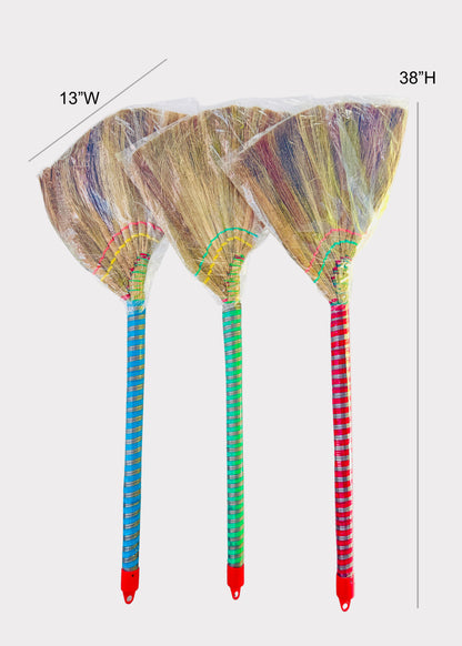 Vietnamese Asian Soft Bamboo Broom - Colorful Bamboo Handle - Gentle Cleaning (1 Random Color)
