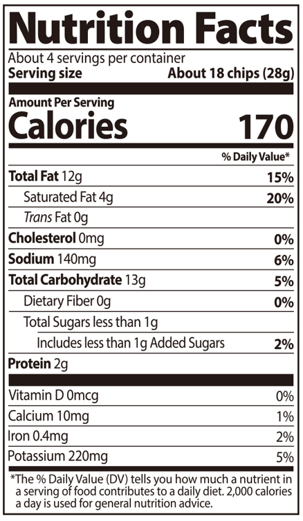 Nutrition facts label for a product with serving size and calorie information.