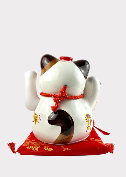 Ceramic Lucky Money Cat with Hulu and Wealth Boat Decor - Battery or Plug In