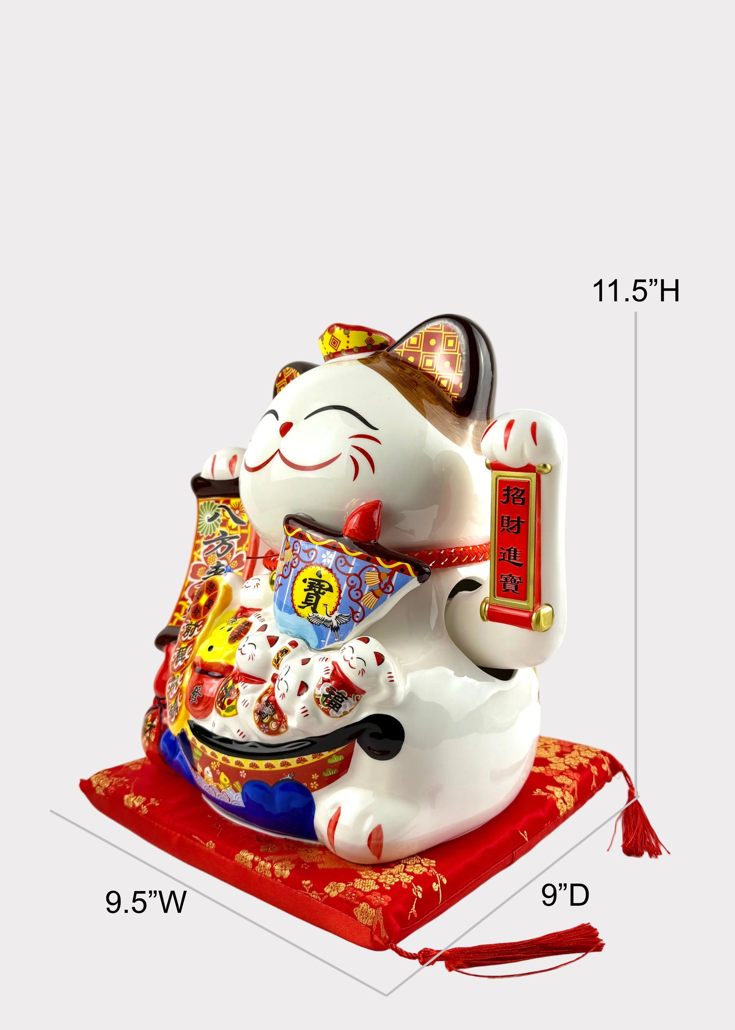 Ceramic Lucky Money Cat with Hulu and Wealth Boat Decor - Battery or Plug In