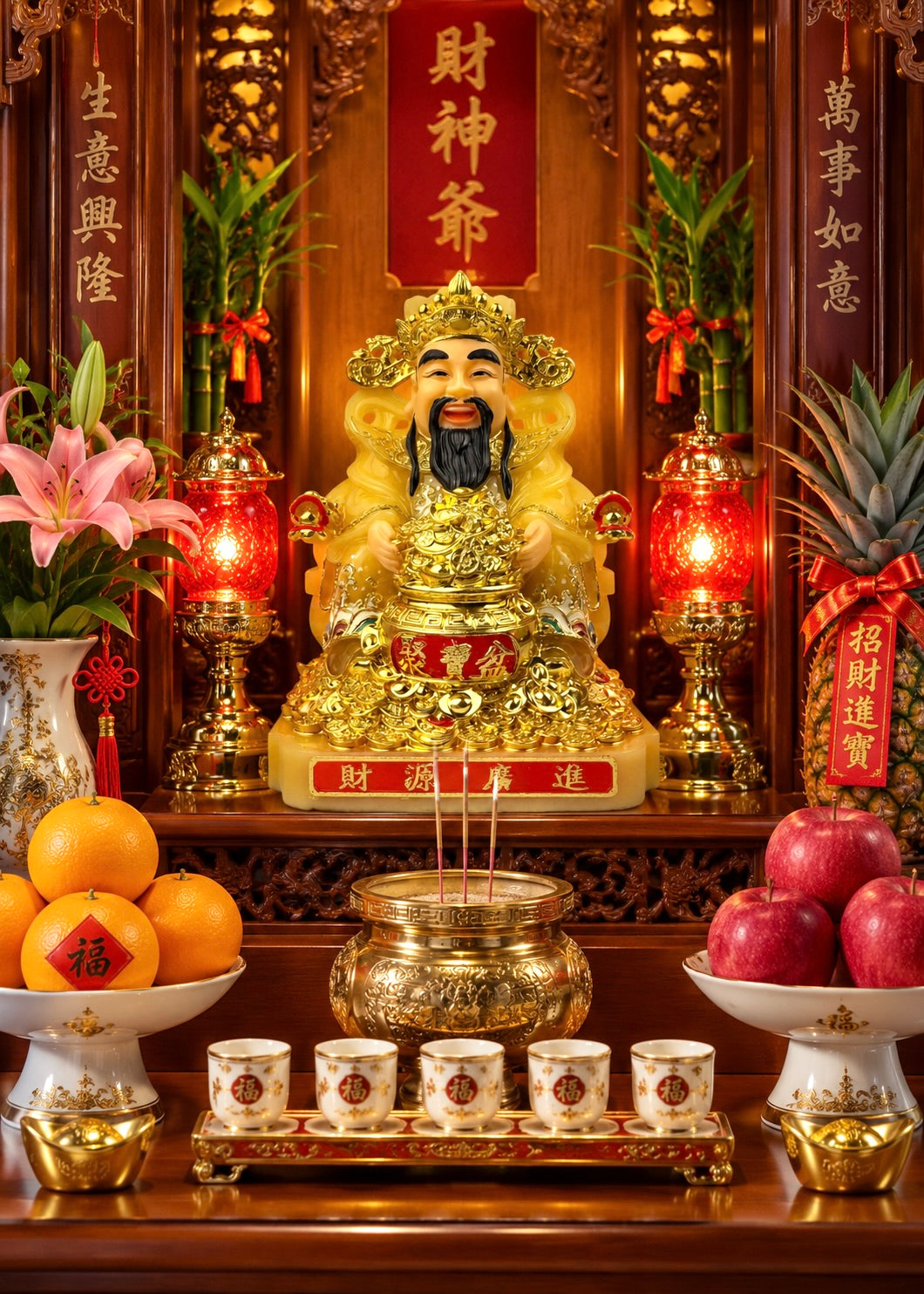 God of Wealth Golden Treasure Throne Statue - Yellow