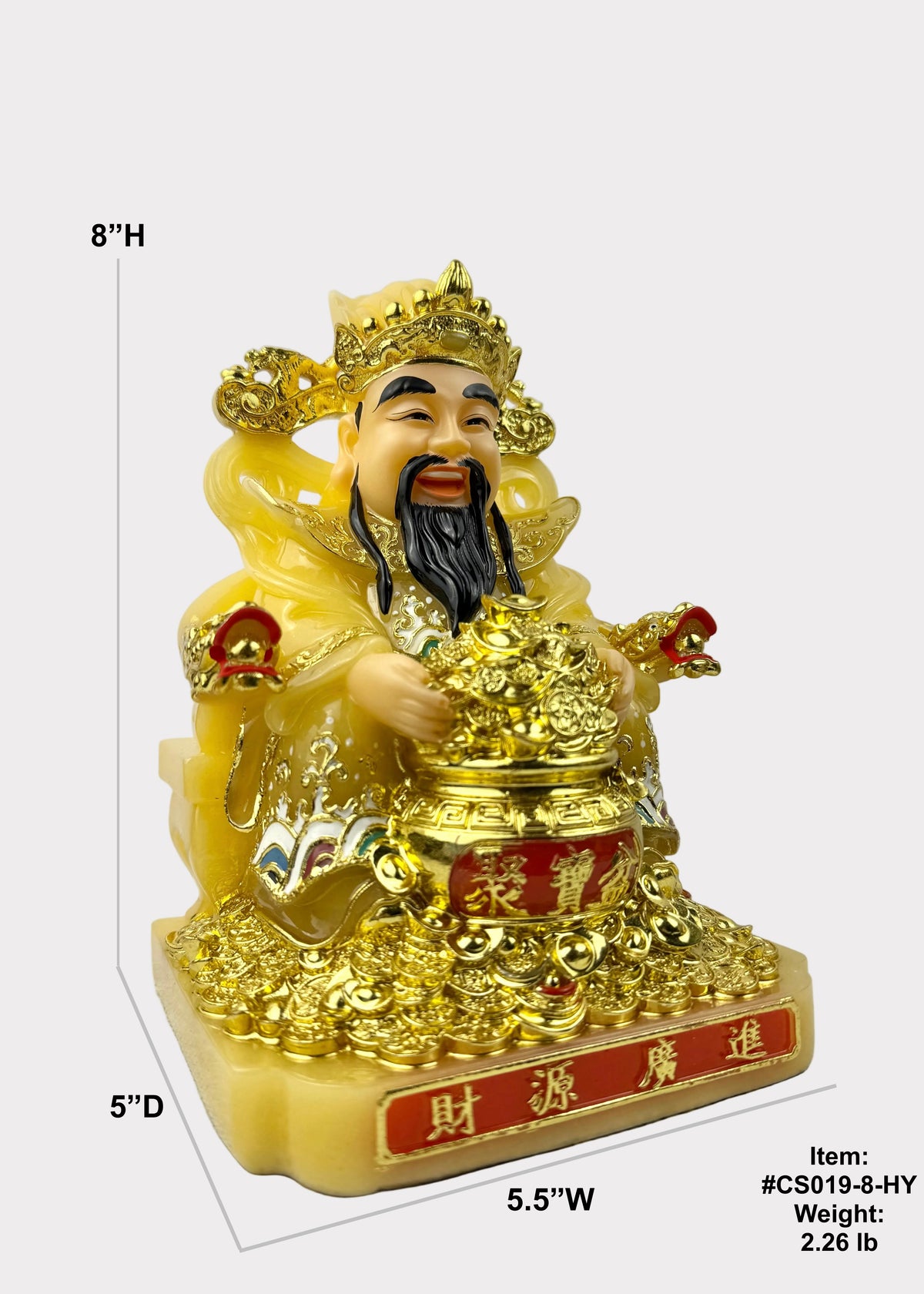 God of Wealth Golden Treasure Throne Statue - Yellow