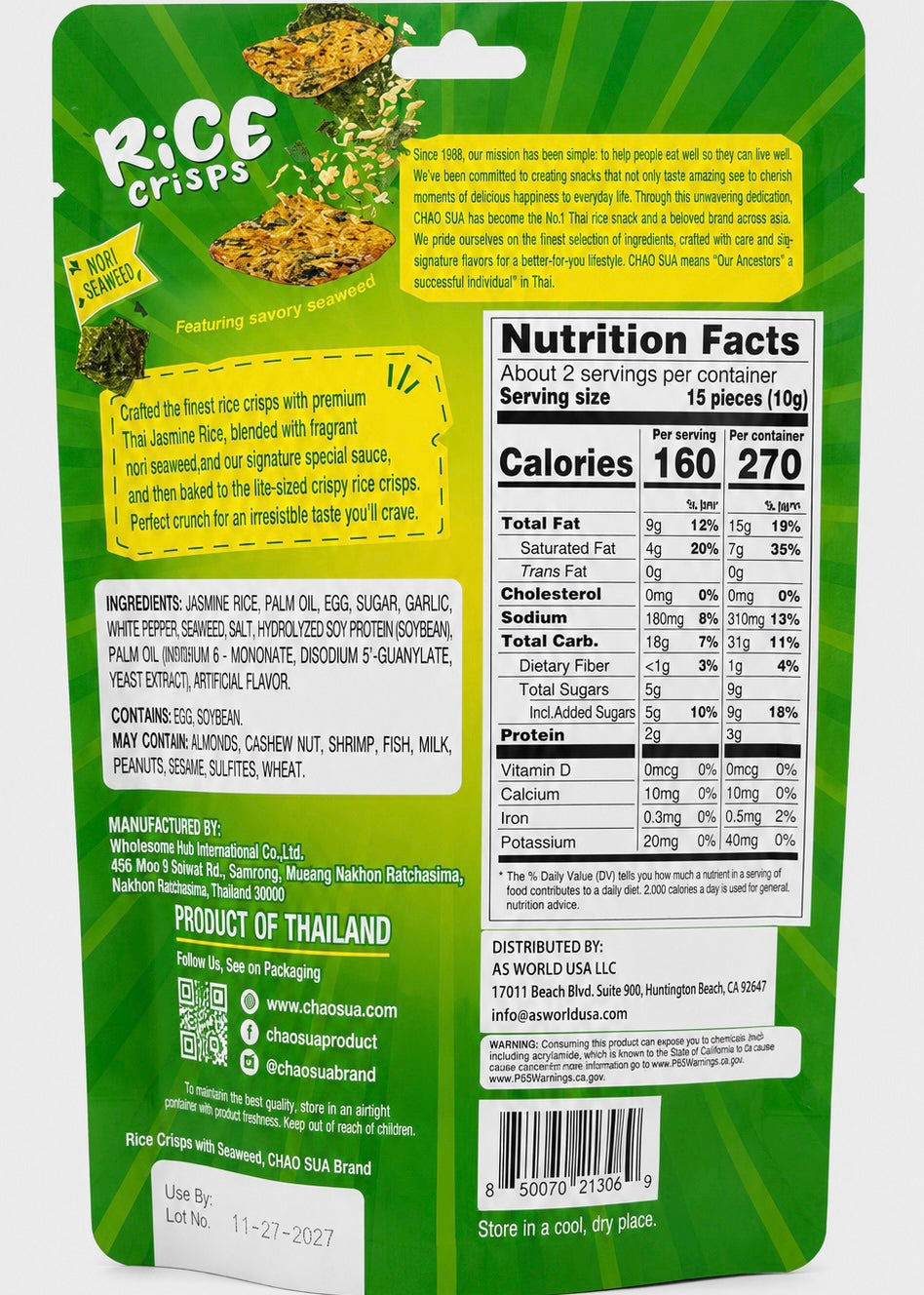 Chao Sua Rice Crisps Nori Seaweed Snack 1.76 oz (50g)