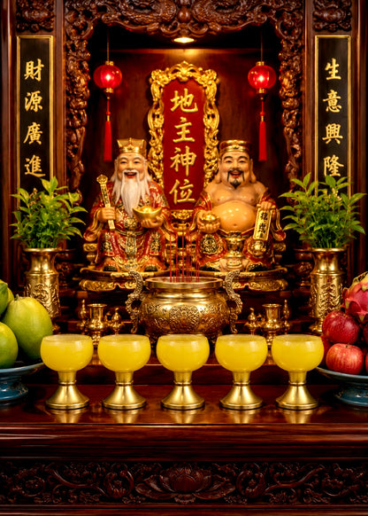 Yellow Jade Finish Offering Cup with Gold-Tone Metal Base