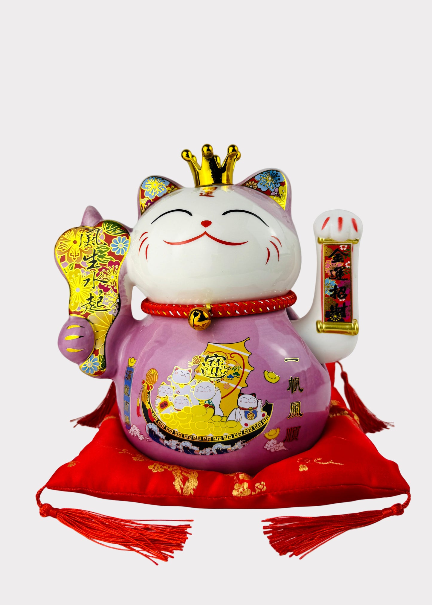 Money Cat – Porcelain Lucky Cat with Crown – Battery Powered