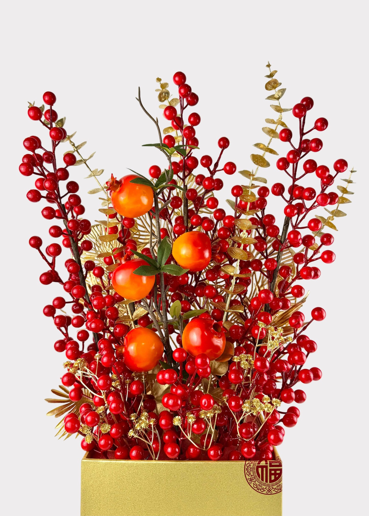 Lunar New Year Berry and Pomegranate Tabletop Decor – Gold Foliage Fortune Display