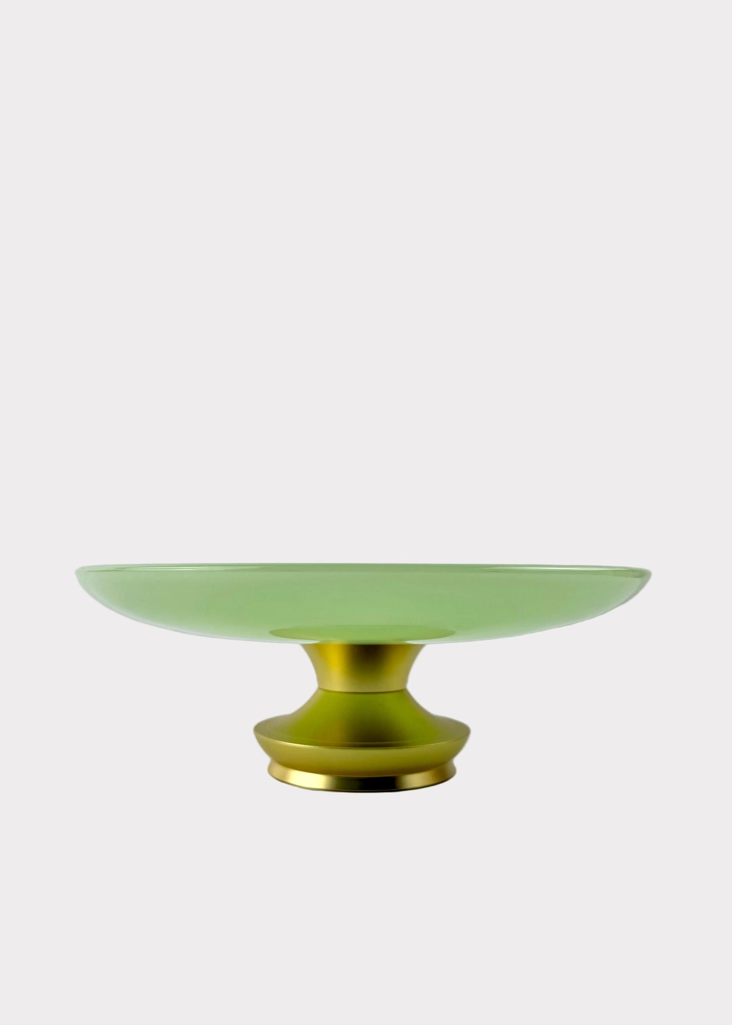 Jade Green Celadon Offering Plate with Gold-Tone Metal Base