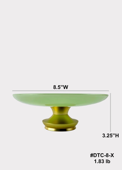 Jade Green Celadon Offering Plate with Gold-Tone Metal Base