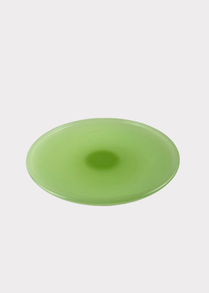 Jade Green Celadon Offering Plate with Gold-Tone Metal Base
