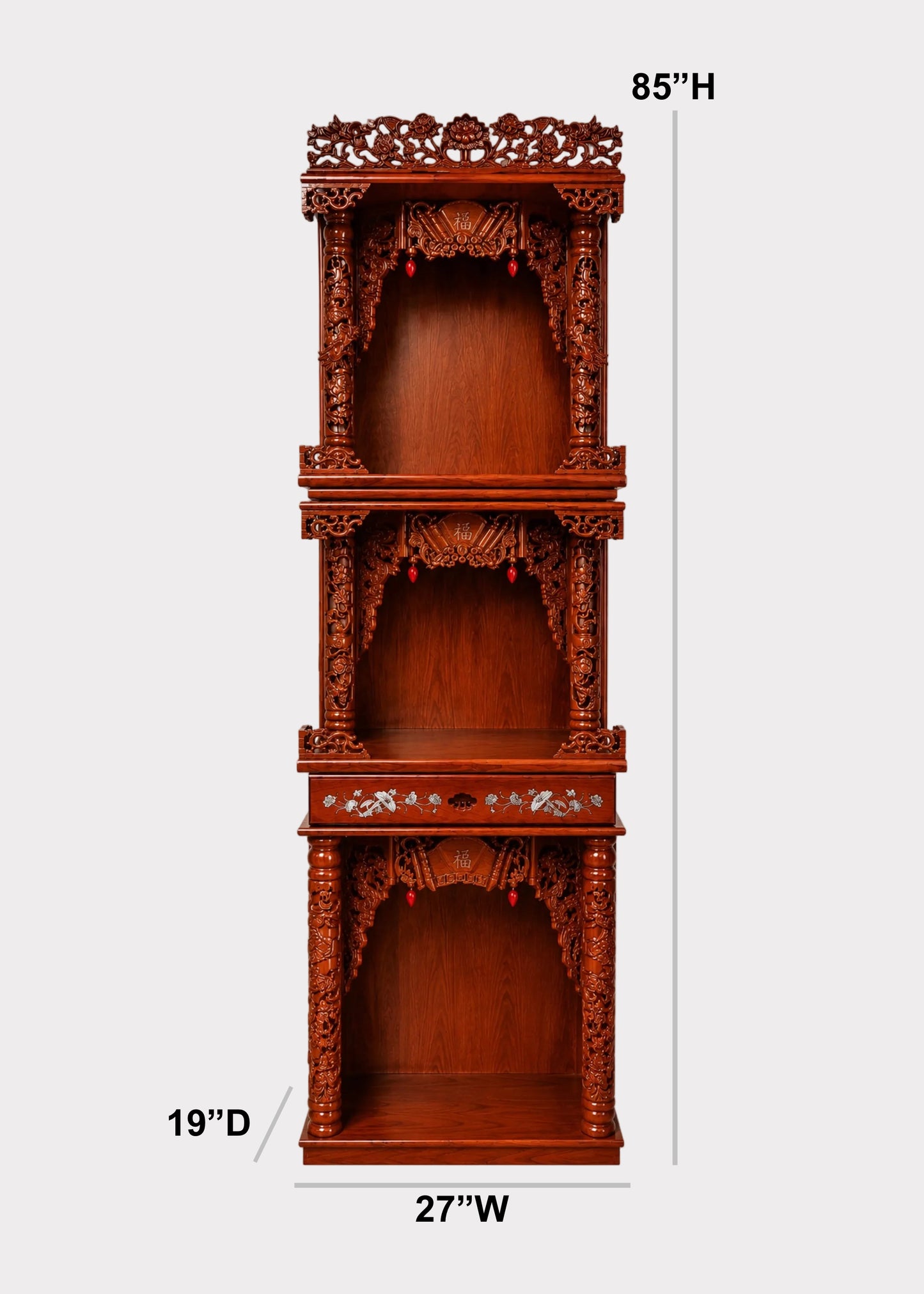 Ornate 3-Tier Wooden Altar with Carved Dragons & Built-In LED Lights