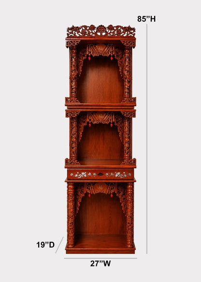 Ornate 3-Tier Wooden Altar with Carved Dragons & Built-In LED Lights
