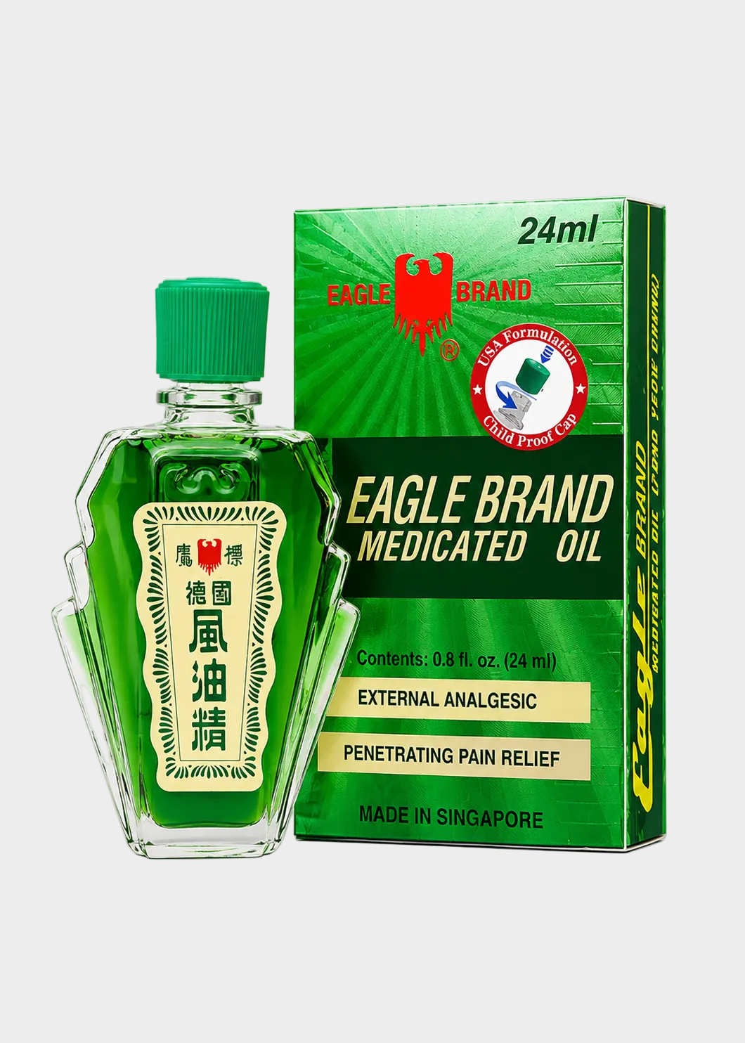 Eagle Brand Medicated Oil bottle and packaging on a white background