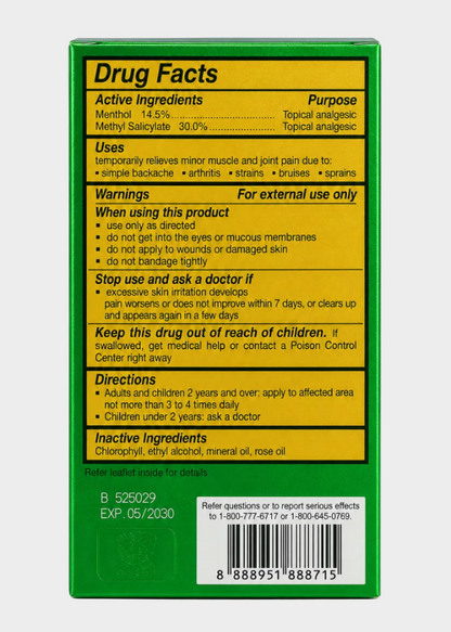 Drug facts label on a green background