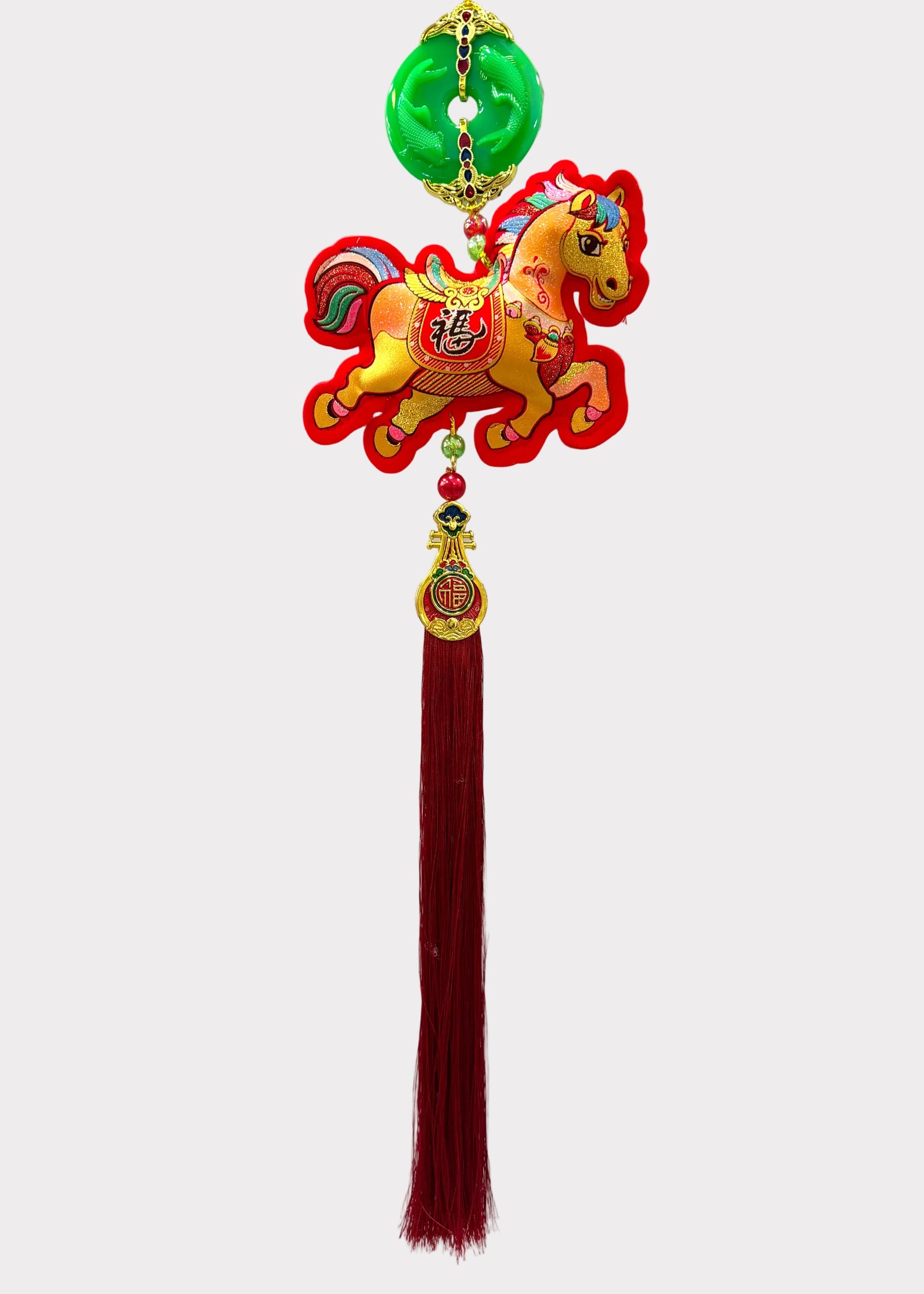 Lucky Horse Hanging Decor – 3 Felt Horse Figures with Jade Pendants