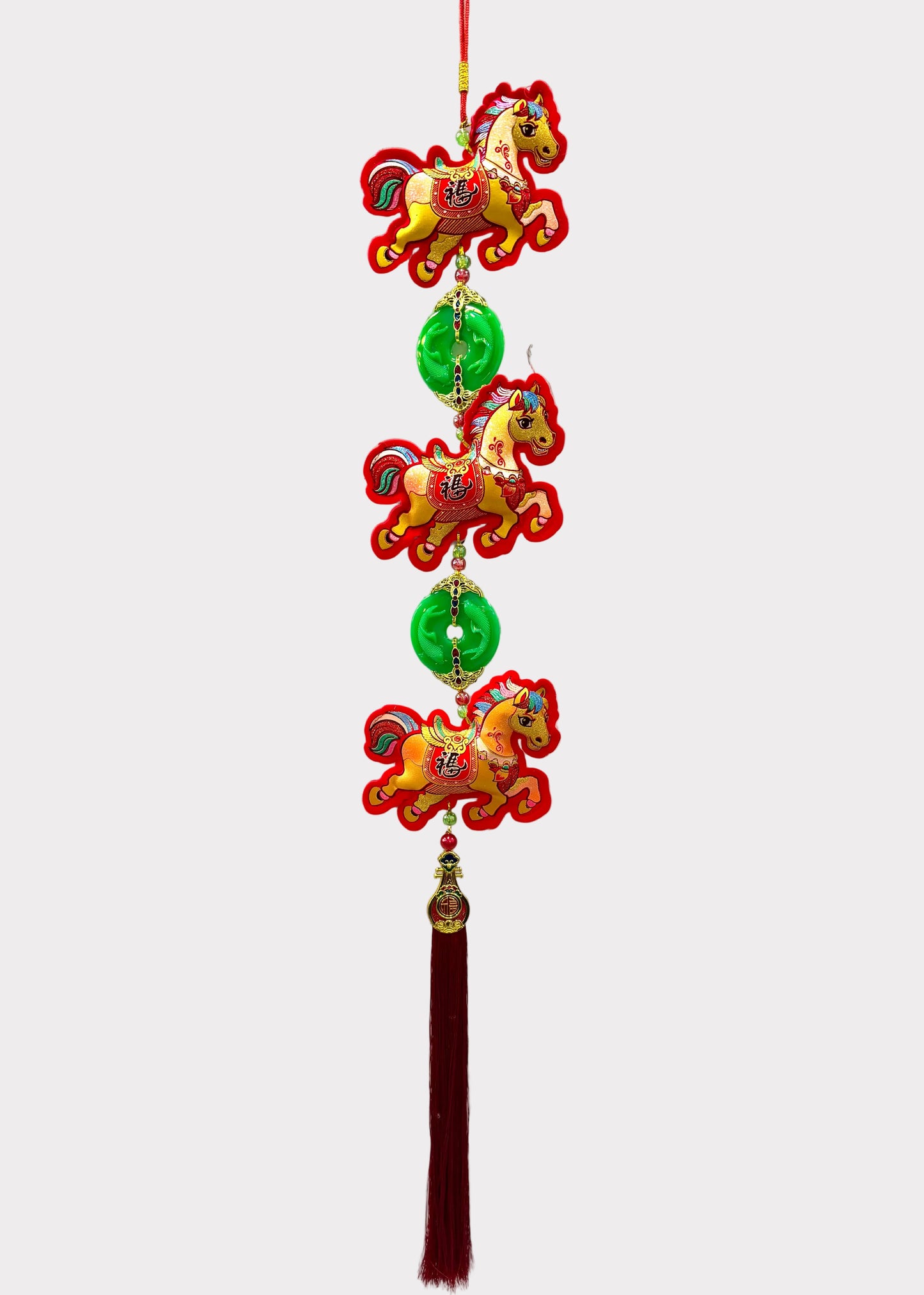 Lucky Horse Hanging Decor – 3 Felt Horse Figures with Jade Pendants
