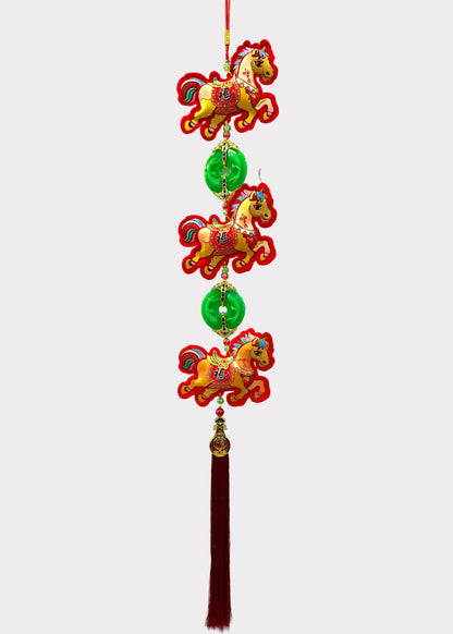Lucky Horse Hanging Decor – 3 Felt Horse Figures with Jade Pendants