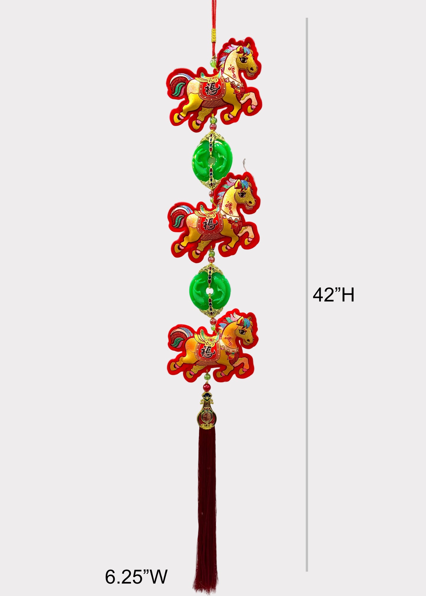 Lucky Horse Hanging Decor – 3 Felt Horse Figures with Jade Pendants