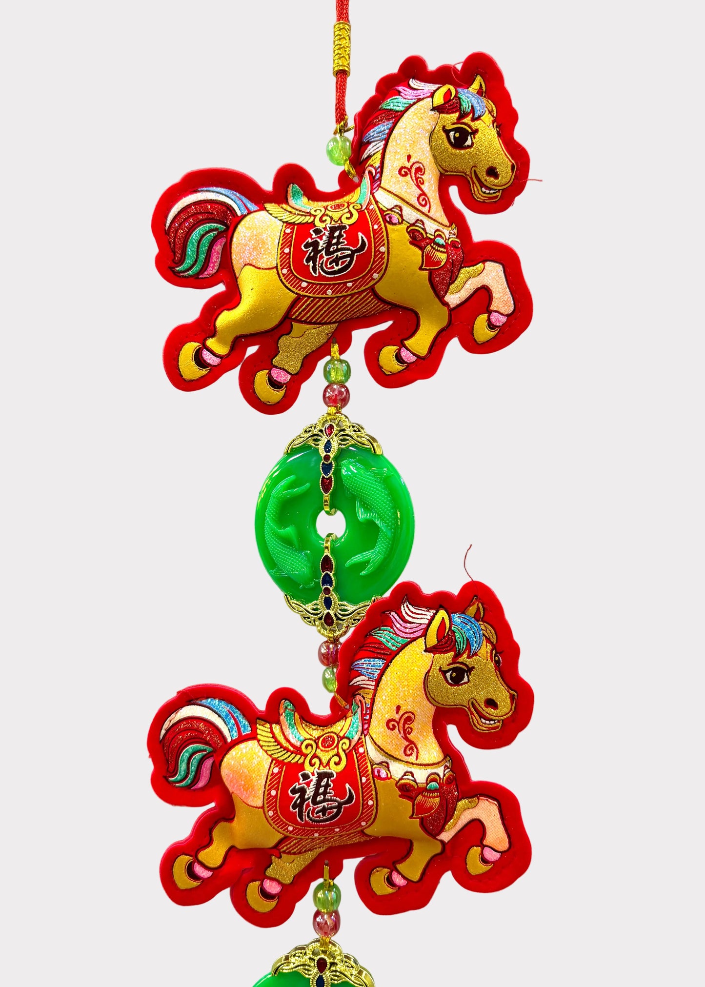 Lucky Horse Hanging Decor – 3 Felt Horse Figures with Jade Pendants