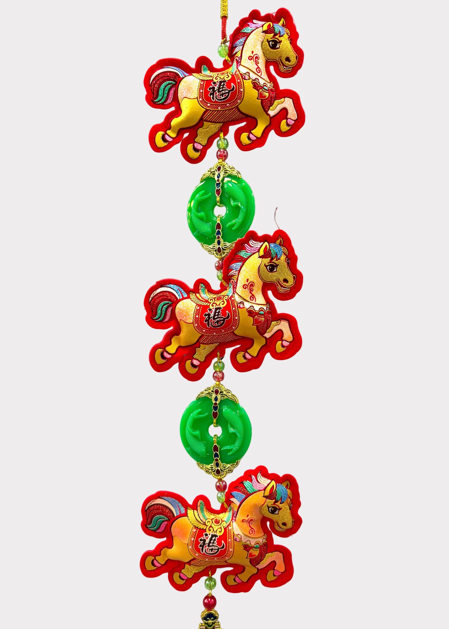 Lucky Horse Hanging Decor – 3 Felt Horse Figures with Jade Pendants